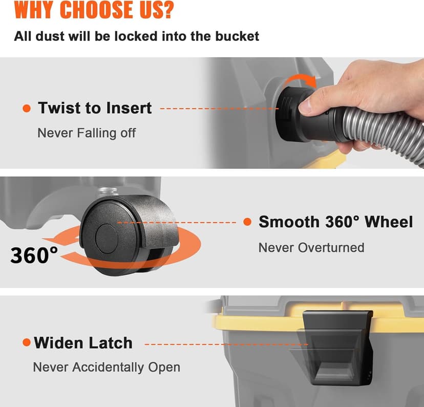 VEVOR Wet Dry Vac, 4 Gallon, 5 Peak HP, 3 in 1 Shop Vacuum with Blowing Function Portable Attachments to Clean Floor, Upholstery, Gap, Car, ETL Listed, Black/Yellow