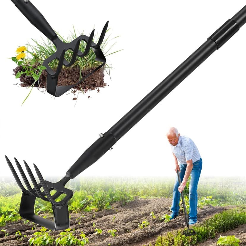 Garden Hoe,2 in 1 Heavy Duty Stirrup Hoe and Cultivator Gardening Tool Set with 62 inch Long Handle,Lightweight Hula Hoes Weeding Rake for Fast Weeds Grass Removal,Cultivating, Loosen Soil, Sharp Edge