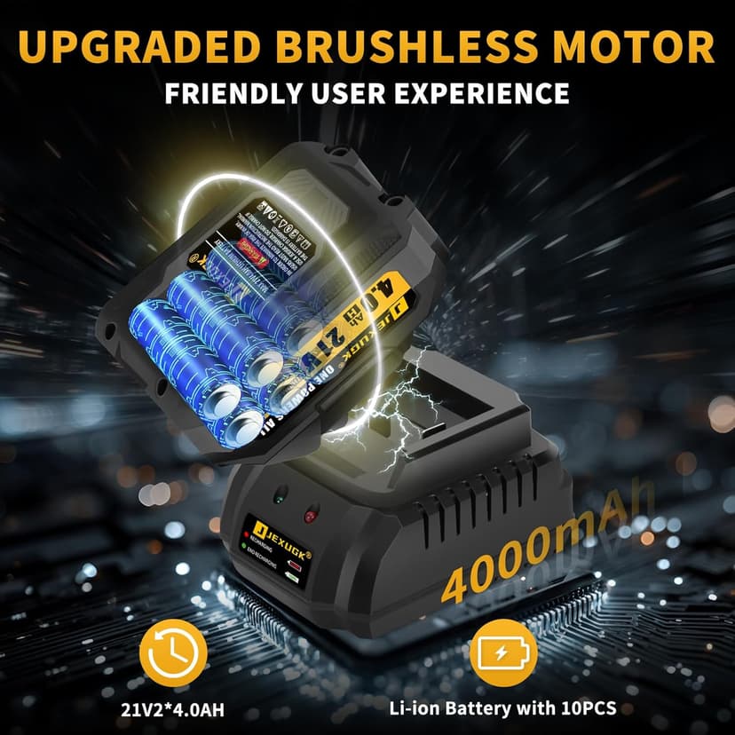 1600Nm Cordless Impact Wrench, 21V 1/2" 1180Ft-lbs Impact Gun wiht 2 x 4.0Ah Battery, High Torque Pistola De Impacto with 6 Sockets, Brushless Llave De Impacto Driver for Truck/Car/Mower