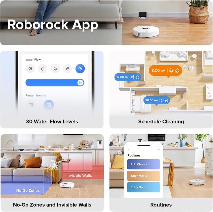 roborock Q7 Max Robot Vacuum and Mop Combo, 30-Level Water Flow Control, 4200Pa Suction, PreciSense LiDAR Navigation, No-Go Zone, No-Mop Zone, App & Voice Control, Ideal for Pet Hair