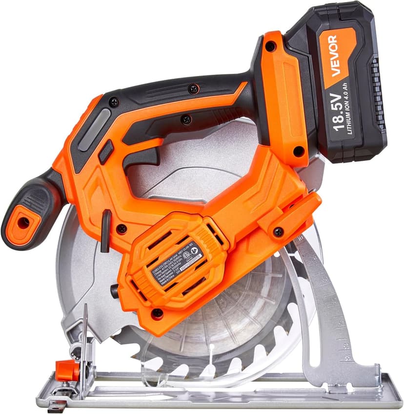 VEVOR Cordless Circular Saw, 7-1/4 inch Blade, 5000 RPM Speed, 0-45 Degree Bevel Capability, Brushless Motor, LED Light, Electric Circular Saw Kit with Battery and Charger Included, for Wood Cutting