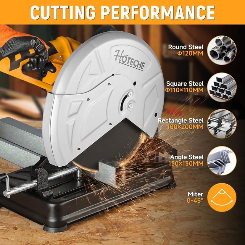 Hoteche 14-Inch Metal Cutting Chop Saw 2600W Heavy-Duty Electric Cut Off Machine with Saw Blade