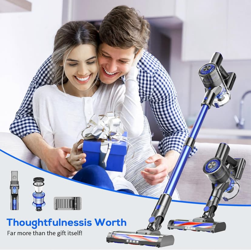 Cordless Vacuum Cleaner, Vacuum Cleaner for Home with 80000 RPM High-Speed Brushless Motor, Up to 40 Mins Runtime, 2 Adjustable Suction, Anti-Tangle, Lightweight Stick Vacuum for Hard Floor