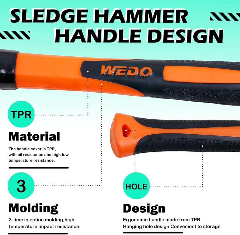 WEDO Brass Sledge Hammer With Fiberglass Handle, Non-Magnetic, Die-Forge, Corrosion Resistant, DIN Standard, 1lb, 300mm, 12"