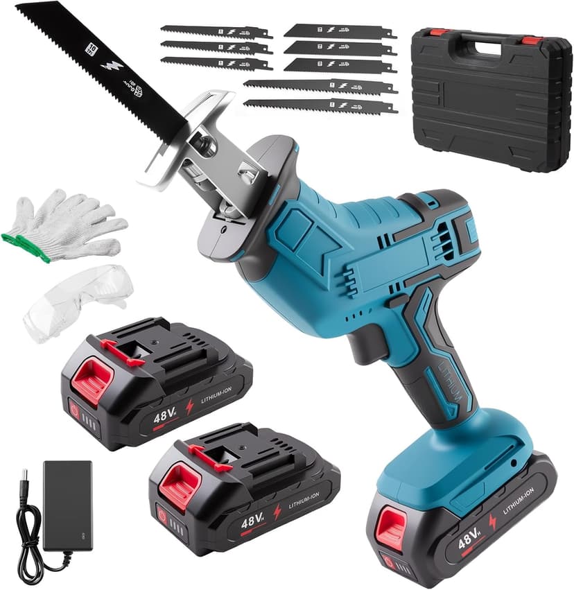 Reciprocating Saw Cordless, Variable Speed 3000 RPM Brushless Motor with 8 Saw Blades, 2 x 2.0Ah Batteries, LED Light, Tool‑Free Blade Change, Portable for Wood PVC Cutting