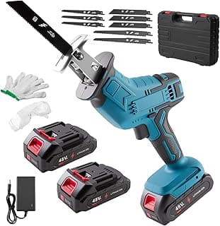 Reciprocating Saw Cordless, Variable Speed 3000 RPM Brushless Motor with 8 Saw Blades, 2 x 2.0Ah Batteries, LED Light, Tool‑Free Blade Change, Portable for Wood PVC Cutting