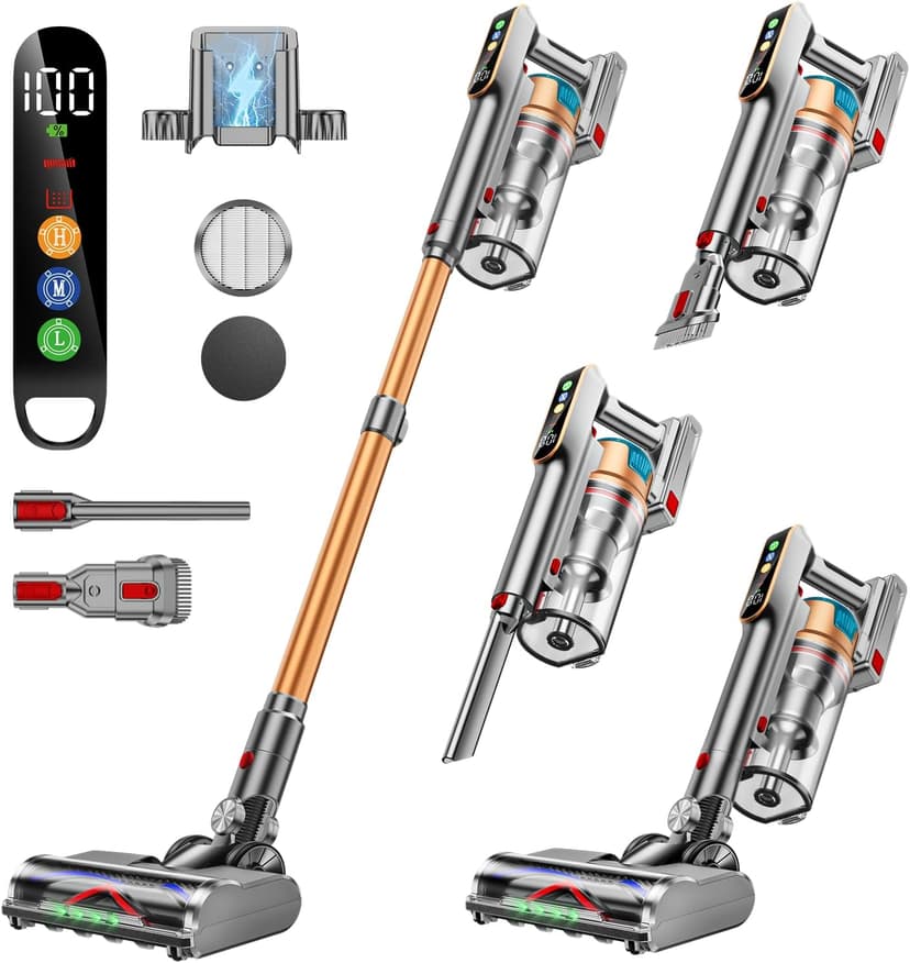Cordless Vacuum Cleaner, 580W/48KPA/65Mins Vacuum Cleaners for Home, Super 1.8L Cup& Large LED Screen Stick Vacuum Anti-Tangle, Lightweight Cordless Vacuum with Charging Dock for Pet Hair/Carpet/Floor