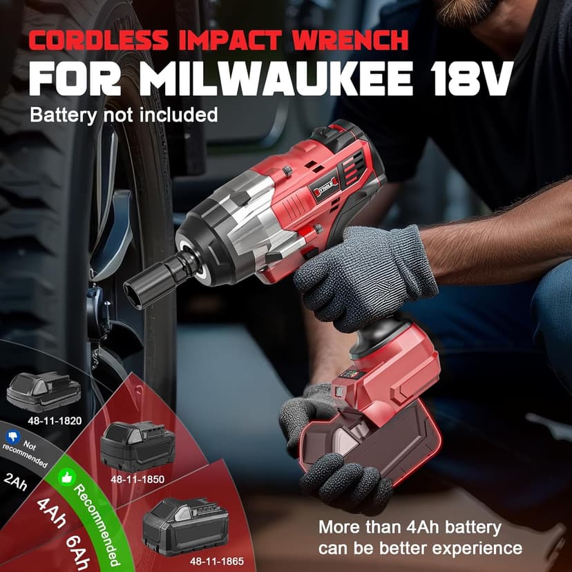 Cordless Impact Wrench 1/2 inch Compatible with Milwaukee 18v Battery, 1700 Ft-lbs High Torque Impact Driver, Electric Impact Gun with 4 Modes & LED Light for Car, Truck, Mower(Bare Tool)
