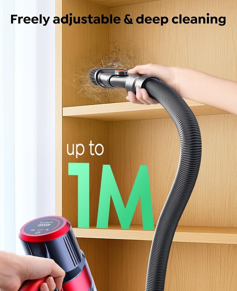 Cordless Vacuum Cleaner, 550W/45KPa Stick Vacuum, 60 Mins Runtime Rechargeable Vacuum, Wall Mount Charging, Auto Mode, Self-Standing Vacuum Cleaner for Home with 3.3Ft Hose for Pet Hair Carpet Floor