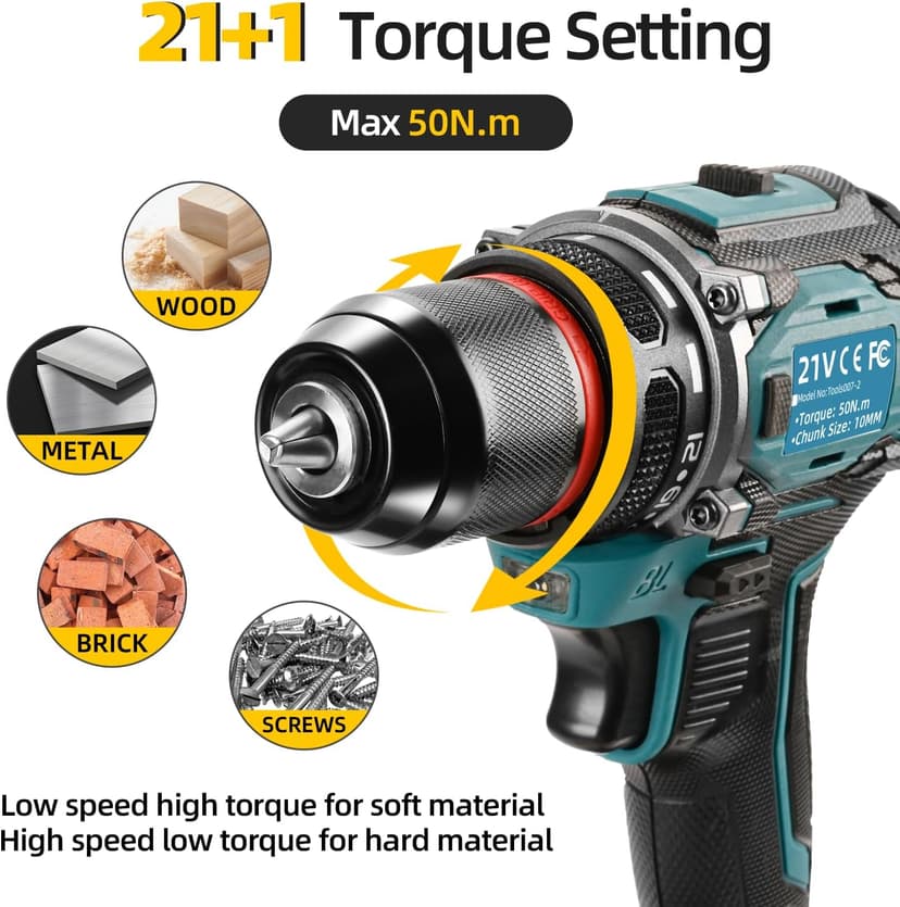 21V Cordless Power Drill/Driver Set, Electric Power Drill Set with 2 Battery & Charger, 3/8” Keyless Chuck, 2 Variable Speed, 28-Piece Kit Power Drill Drivers for Home Use