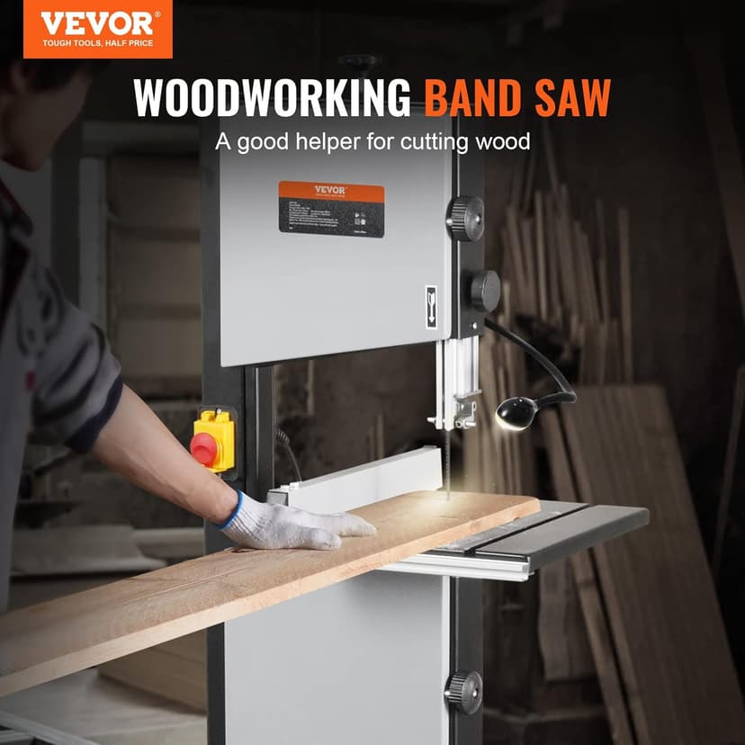 VEVOR Band Saw with Stand, 10-Inch, 560 & 1100 RPM Two-Speed Benchtop Bandsaw, 370W 1/2HP Motor with Metal Stand Optimized Work Light Workbench Fence and Miter Gauge, for Woodworking Aluminum Plastic