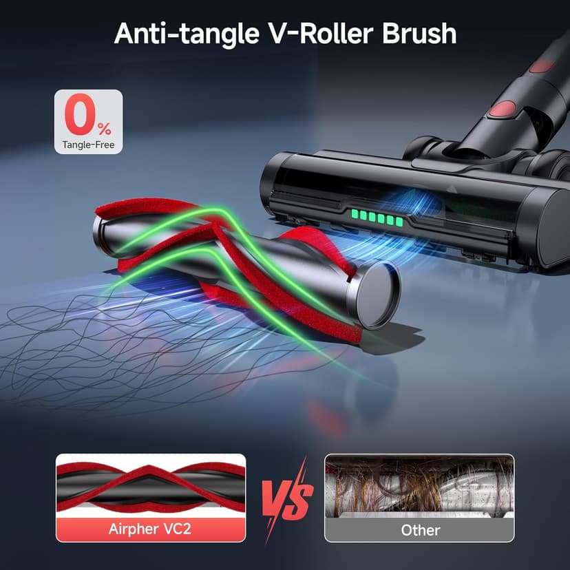 Cordless Vacuum Cleaner, 550W 45KPA Dual Motor Stick Vacuum for Home with 70mins Runtime, 6 LED Green Headlights, Self-Standing Design, V-Shaped Floor Brush for Carpet Tile Pet Hair Hardwood Floors
