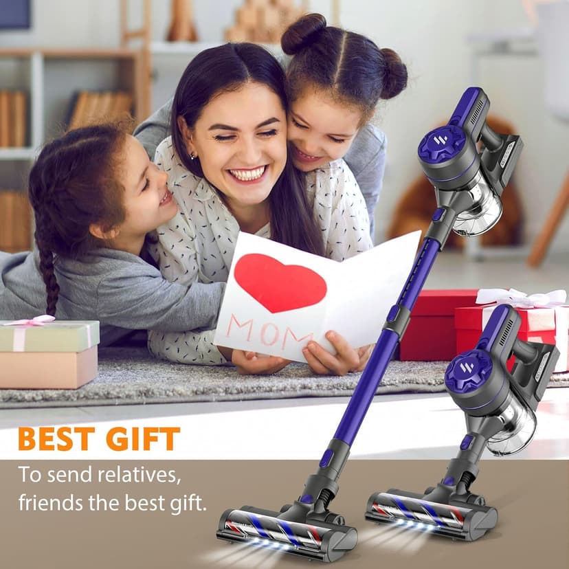 Vacuum Cleaners for Home, Cordless Vacuum Cleaner Powerful Suction with 80000 RPM, Up to 40mins Runtime, Rechargeable, Wall-Mounted, Tangle-Resistant Stick Vacuum for Carpet, Hard Floors