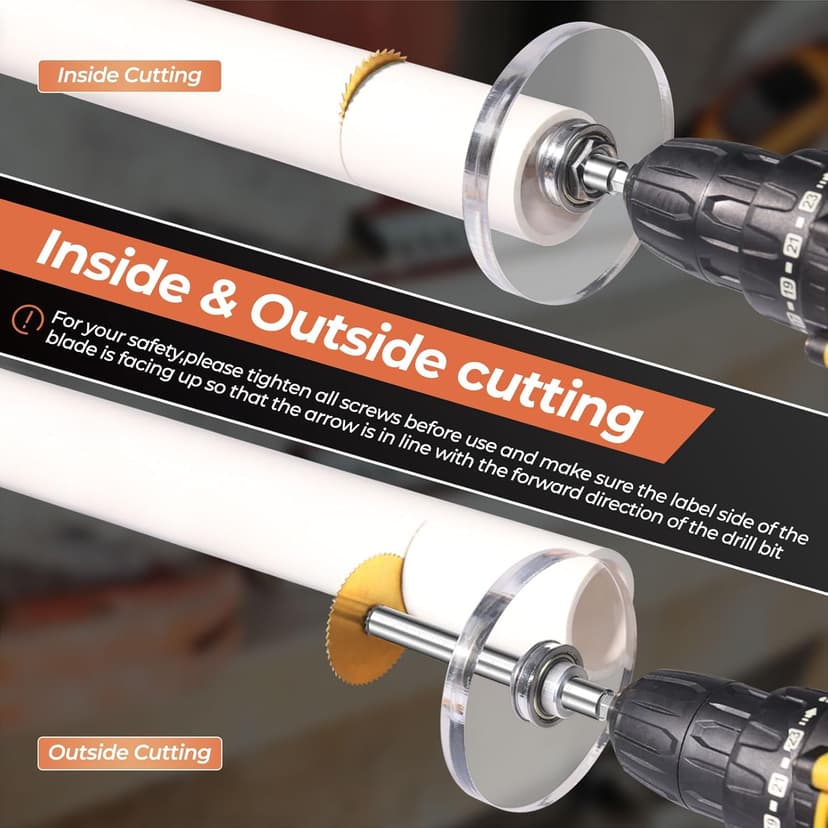 Upgraded 1/4" Hex Shank PVC Pipe Inside Cutter (4 PCS Titanium Coated Saw Blades), PVC Cutting Tool with Scaled Adjustable Depth Gauge for Cutting PVC Pipes, Plastic Pipes