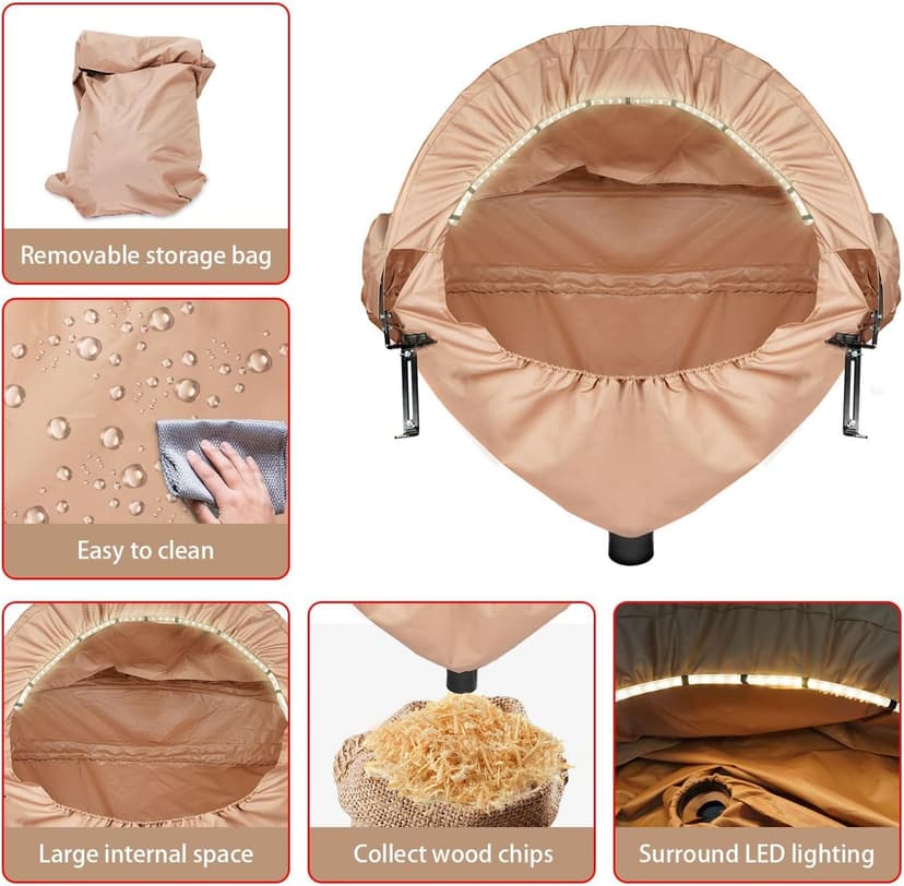 Miter Saw Dust Collection Hood with Light, Dust Solution for Miter Saws, Dust Collector, Accessory Holes, Universal Fit, Storage Bag - Khaki