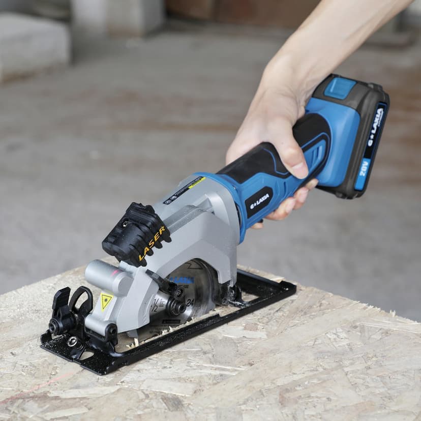 Mini Circular Saw, 4-1/2" 3400RPM Cordless Circular Saw with Laser Guide, Rip Guide, Compact Hand Saw with 2Pcs blades（24T+60T), Max Cutting Depth 1-11/16"(90°), 1-1/8"(45°)