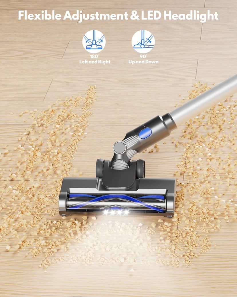 Cordless Vacuum Cleaner, Super Power Suction Stick Vacuum Cleaners with 2200 mAh Battery,8-in-1 Lightweight Self-Standing, 35 Mins Runtime for Home Hard Floor Low-Pile Carpet Pet Hair