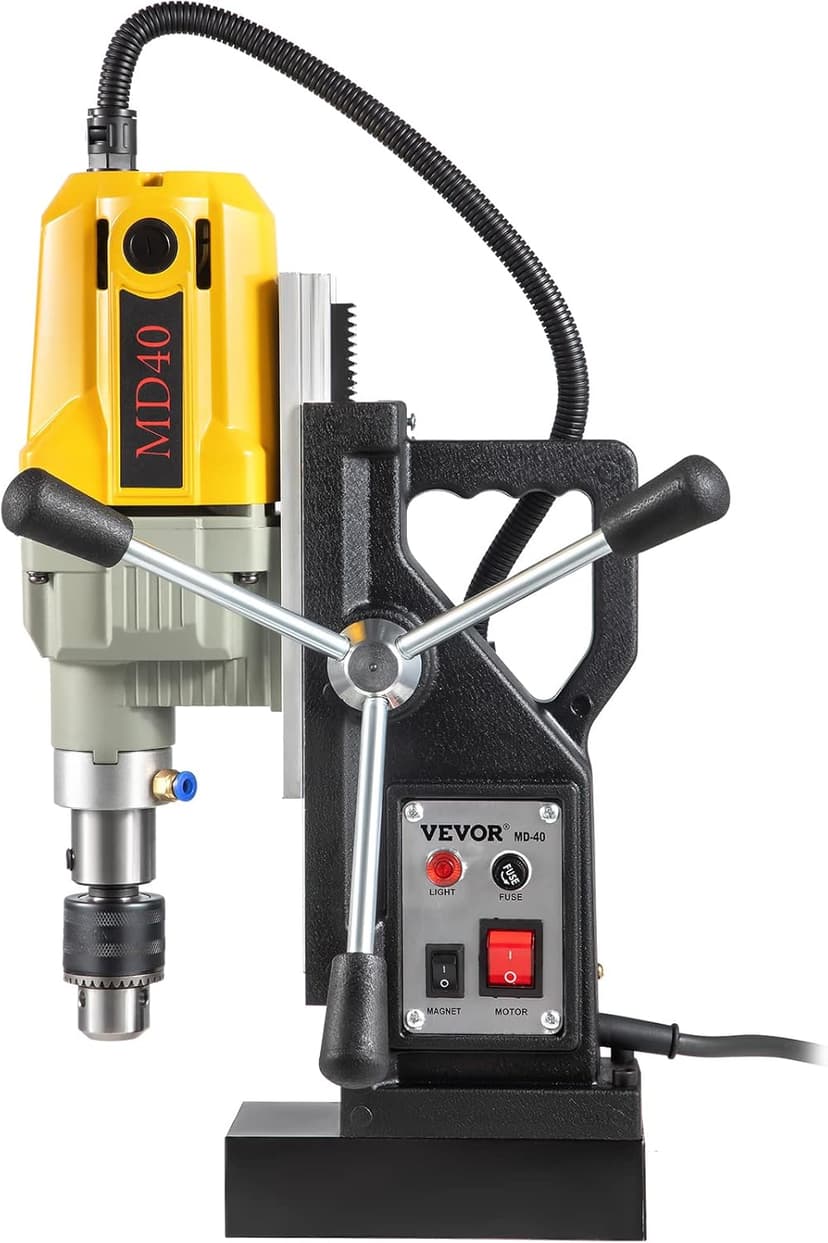 VEVOR Magnetic Drill, 1100W 1.57" Boring Diameter, 2697lbf/12000N Portable Electric Mag Drill Press with 12 Drilling Bits, 580 RPM Max Speed Drilling Machine for any Surface and Home Improvement