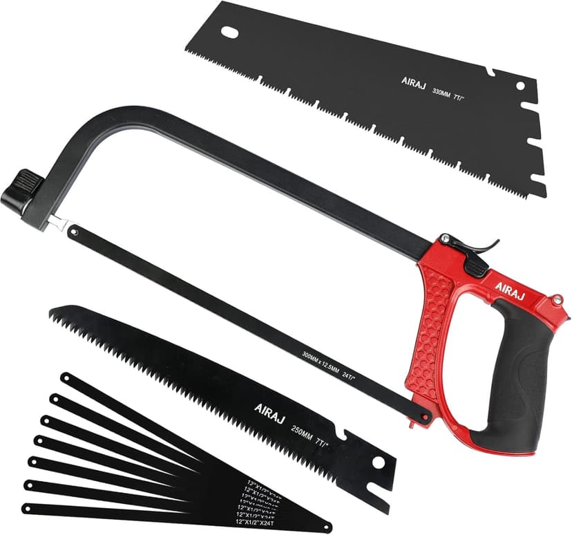 AIRAJ High-end Hacksaw Set, Universal Metal Hacksaw with 3 Different Hacksaw Blades, Best Hacksaws for Metal and Heavy Duty Hand Saw for Cutting Wood, for Cutting Any Metals and Wood Material