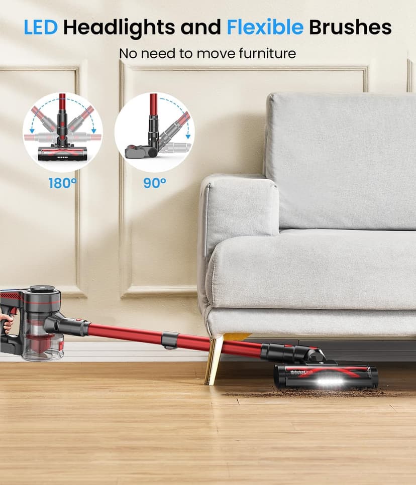 Cordless Vacuum Cleaner, Stick Vacuum with Powerful Suction, 45Mins Runtime Vacuum Cleaners for Home, Anti-tangle and 1.5L Dust Cup, 6 in 1 Lightweight Vacuum for Hardwood Floor Carpet Pet Hair