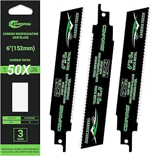 Carbide Reciprocating Saw Blade, for Sawzall Carbide Blades, for Sawzall Metal Cutting Blades, for Thick Metal, Cast Iron, Alloy Steel (6-Inch, 3-Pack)