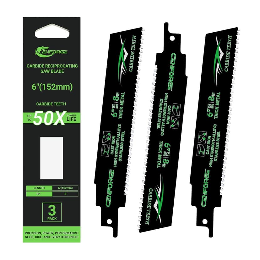 Carbide Reciprocating Saw Blade, for Sawzall Carbide Blades, for Sawzall Metal Cutting Blades, for Thick Metal, Cast Iron, Alloy Steel (6-Inch, 3-Pack)
