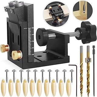 HFM Pocket Hole Jig Tool Kit for Carpentry, Pocket Hole Drill Guide Jig Set for 15° Angled Holes, Portable Wood Pocket Hole Screw Clamp System for Woodworking (black)