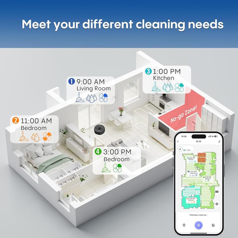 Robot Vacuum and Mop with Mapping, 5000Pa Robotic Vacuums with LiDAR Navigation,No-Go Zones,Wi-Fi/App/Alexa Control, Self-Recharging Vacuum Robot for Pet Hair,Hard Floor,Carpet