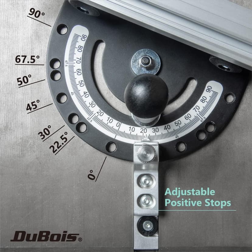 DuBois 51007 Table Saw Miter Gauge Fence System w/ 13 Precise Angle Stops & Standard 3/4”x 3/8”T-Slotted Miter Bar w/T-Slot Plate, Includes T-track Miter Fence, T-track Flip Stop, SEA/Metric Scale