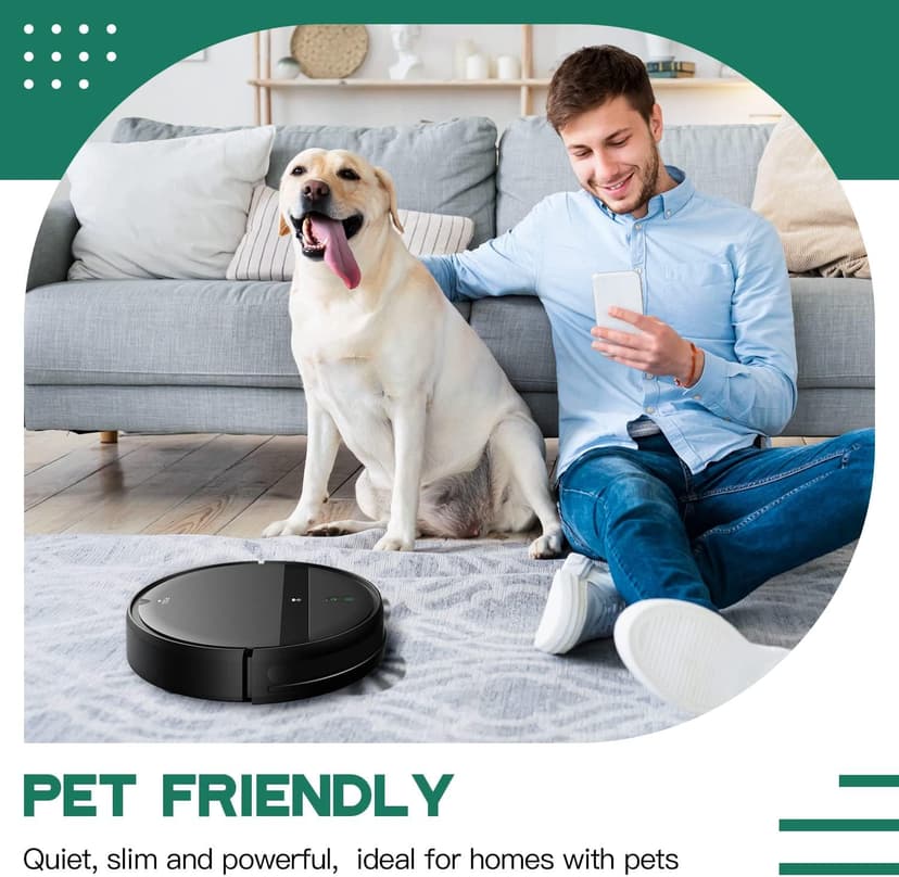 Robot Vacuum and Mop Combo - WiFi/Alexa/App, Robotic Vacuum Cleaner, Ultra-Slim & Quiet, Tangle-Free, Auto Recharge, Multi-Surface Cleaning, Cleans Carpets, Hard Floors & Pet Hair Efficiently