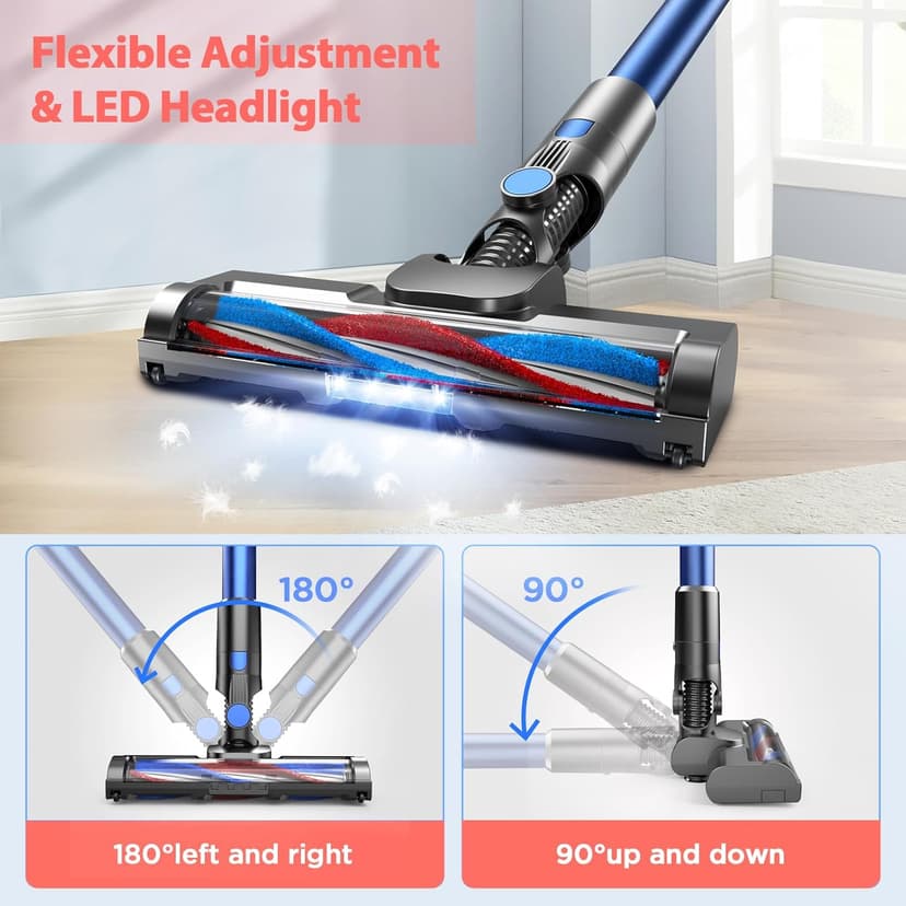 Cordless Vacuum Cleaner, Vacuum Cleaner for Home with 80000 RPM High-Speed Brushless Motor, Up to 40 Mins Runtime, 2 Adjustable Suction, Anti-Tangle, Lightweight Stick Vacuum for Hard Floor
