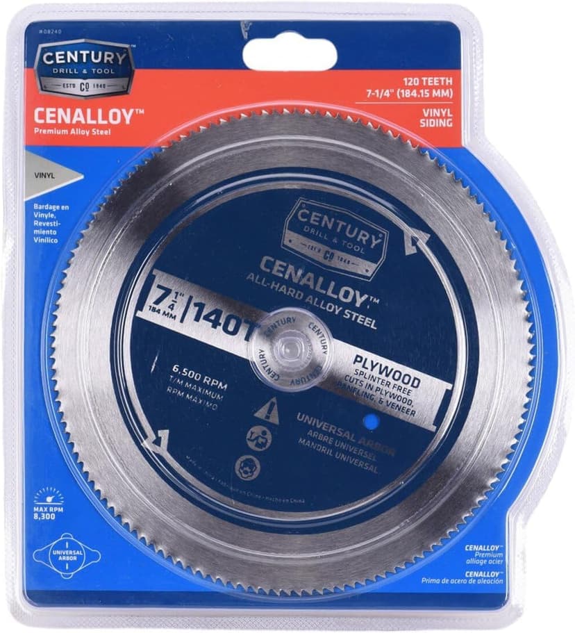 Century Drill & Tool 08240 Cenalloy 7-1/4", 120T Vinyl Siding Circular Saw Blade
