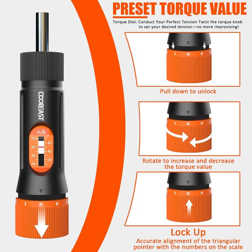 Torque Screwdriver 38Pcs, Gifts for Men Torque Wrench with Inch/Pounds Torque Range 10-70 In-lb, S2 Bits, Sockets and Storage Case for Maintenance, Tools, Bike Repairing and Mounting