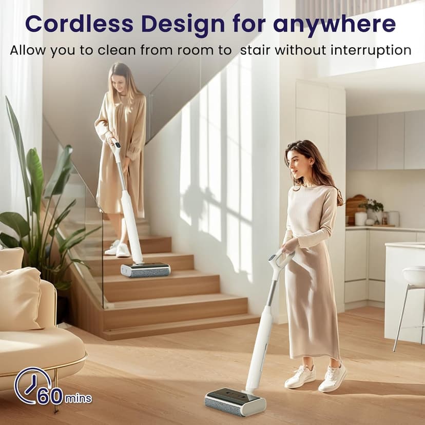 Lefant LS100 Cordless Wet Dry Vacuum Mop - 2-in-1 Self-Cleaning, Lightweight Stick Vacuum with 60 Min Runtime,Powerful Suction for Carpet,Tile,Pet Hair, Hardwood Floors,Ivory White