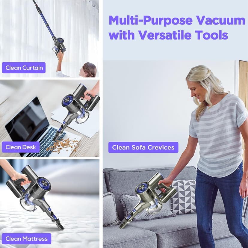 Vacuum Cleaners for Home, Cordless Vacuum Cleaner Powerful Suction with 80000 RPM, Up to 40mins Runtime, Rechargeable, Wall-Mounted, Tangle-Resistant Stick Vacuum for Carpet, Hard Floors