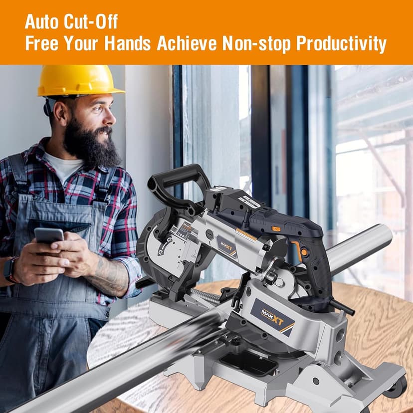 MAXXT Band Saw with Lightweight Aluminum Base, 10 Amp 5 Inch Deep Cut Bandsaw, Variable Speed Handheld Automatic Multipurpose Cut with Carrying Wheels Portable Metal Saw, Band Saws for Metal Wood
