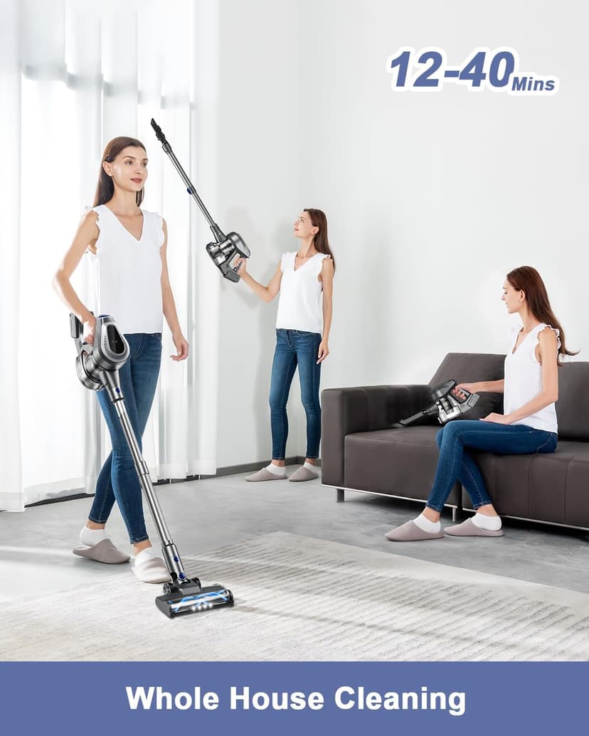 Cordless Vacuum Cleaner, Stick Vacuum Cleaners with 150AW Powerful Suction, Tangle-Free Tech for Home with LED Display for Carpet Hardwood Floor Pet Hair Car Cleaning