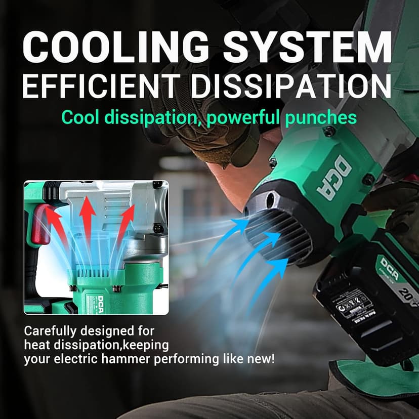 DCA 20V MAX Brushless Rotary Hammer Drill, 4.5 Joule, 3800BPM, 1-1/8 Inch SDS-Plus, Cordless Heavy Duty Rotary Hammer Drill with Vibration Control, 5.0Ah Battery, 4A Fast Charger and Safety Clutch