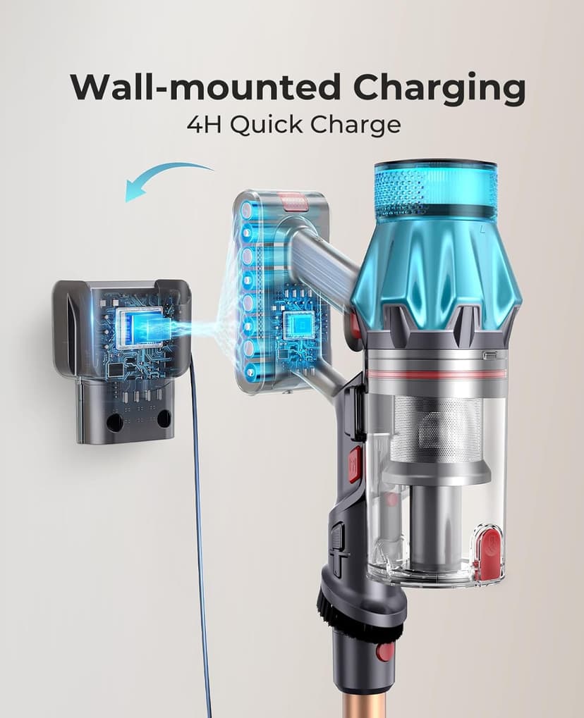 Cordless Vacuum Cleaner 550W/45Kpa, Stick Vacuum Cleaners 60 Mins Max Runtime with Charging Dock, Self-Standing Handheld Vacuum with Touch Display, 6-in-1 Vacuum Cleaner for Carpet/Hard Floor/Pet Hair