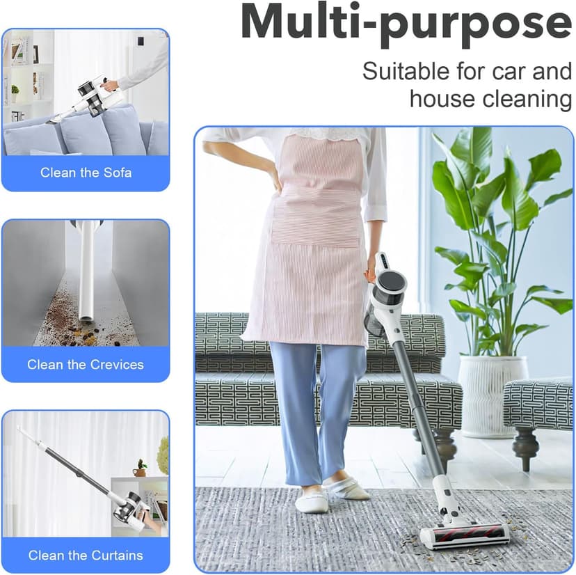 Vacuum Cleaners for Home, 80,000PRM Powerful Motor Cordless Vacuum with Removable 2200mAH Battery up to 35 Mins Worktime, 2 Adjustable Modes and Detachable Parts Stick Vacuum (Marble White)