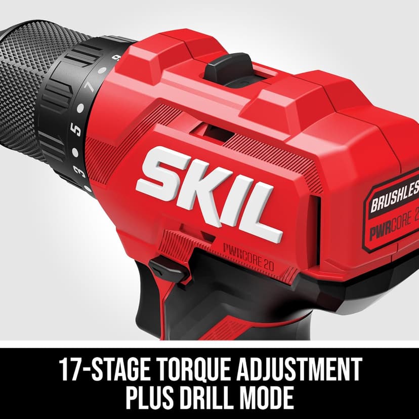 SKIL PWRCORE 20V Brushless 2-Tool Drill Driver and Impact Driver Combo Kit Including 2.0Ah Battery and Charger- CB8002B-10