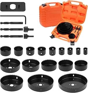 HORUSDY Hole Saw Set 24PCS Hole Saw Kit,Hole Saw Drill Bit Kit, 3/4"-6" (19-152mm) 17PCS Saw Blades, 2 Mandrels, 3 Drill Bit, Installation Plate, Hex Key, For Drywall, Soft Wood, Plywood, Plastic, PVC