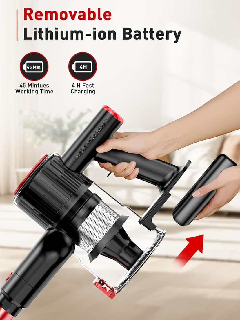 Cordless Vacuum Cleaner, 40Kpa 8-in-1 Vacuum Cleaners for Home, 45Mins Runtime Anti-Tangle Stick Vacuum with LED Display, 3 Modes Suction, Lightweight Vacuum for Hardwood Floor/Carpet/Pet Hair