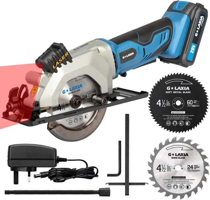 4-1/2" 3400RPM Cordless Circular Saw with Laser Guide and 3.5 Amp Corded Jig Saw with 3pcs Cutting Blades