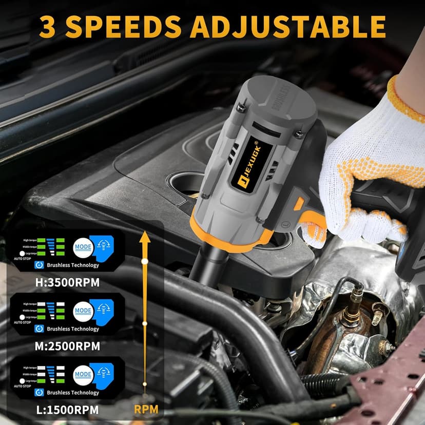 1600Nm Cordless Impact Wrench, 21V 1/2" 1180Ft-lbs Impact Gun wiht 2 x 4.0Ah Battery, High Torque Pistola De Impacto with 6 Sockets, Brushless Llave De Impacto Driver for Truck/Car/Mower