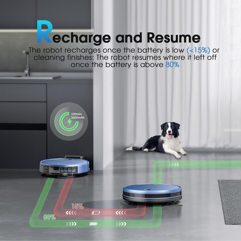 Robot Vacuum and Mop, 2-in-1 Robotic Vacuums Cleaner with Smart Max Strong Suction, WiFi/App/Alexa Voice Control, Obstacle Avoidance, for Pet Hair, Carpets and More - Blue