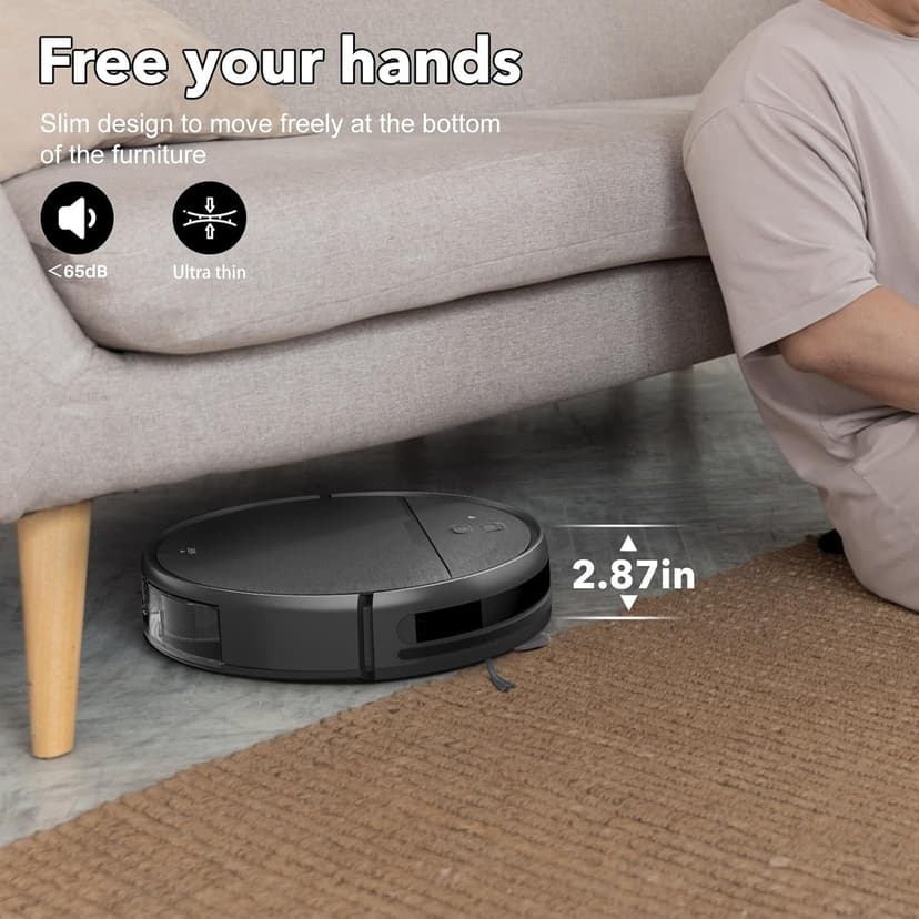 Robot Vacuum and Mop Combo, 2-in-1 Robot Vacuum Cleaner with Strong Suction, Compatible with APP/Home Integration, Schedule, Long battery life, Tangle-free, Ideal for Pet hair and Low Pile carpets