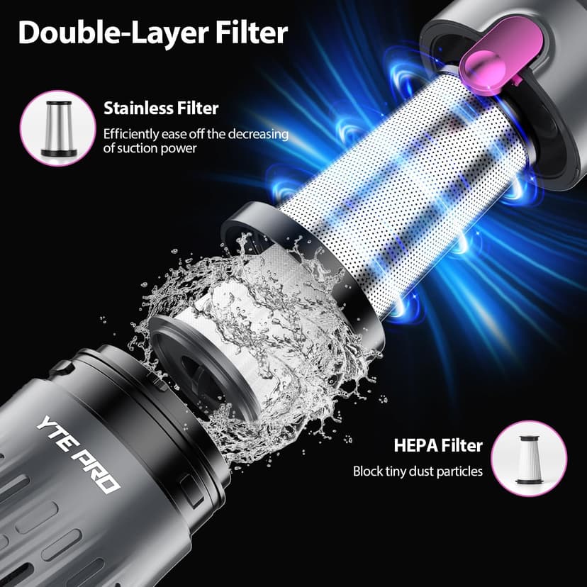Handheld Vacuum Cordless 25000Pa Car Vacuum 3-in-1 Handheld Vacuum, Includes Smart Display and Charging Base Hand Vac Cordless Rechargeable One-Touch Empty for Home/Pet/Car (Violet)