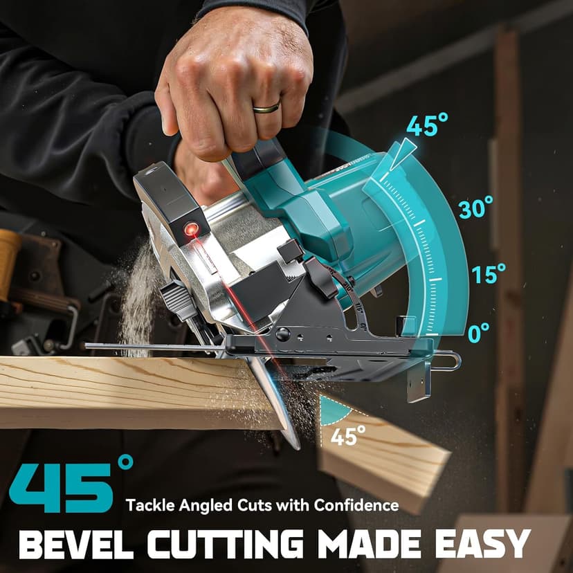 Ecarke Cordless Circular Saw 7-1/4" Compatible with Makita 18v Battery, 5000RPM Electric Circular Saw with Laser Guide, 2 Blades(24T & 40T), 0-45° Bevel Cutting, Max 2-1/4" Depth for Wood(Tool Only)