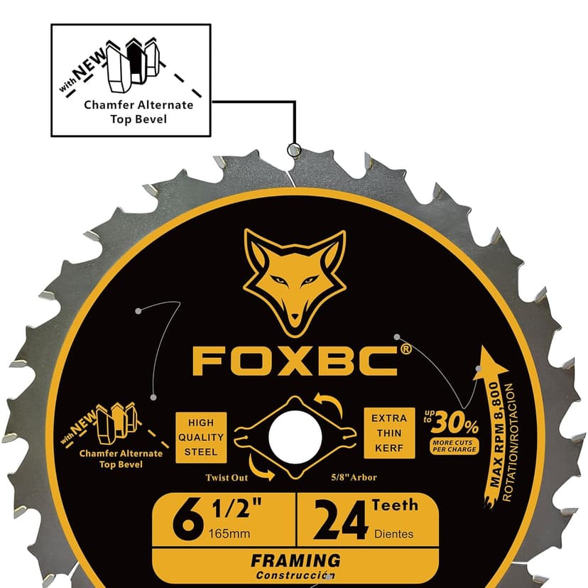 FOXBC 6-1/2 inch Circular Saw Blade 24T 60T Combo Pack, Wood Cutting, Thin-Kerf with 5/8" Arbor